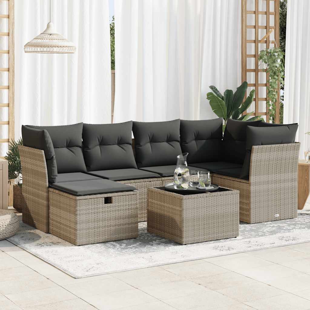 sofasæt til haven 7 dele med hynder polyrattan lysegrå