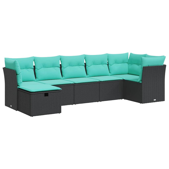 sofasæt til haven 7 dele med hynder polyrattan sort
