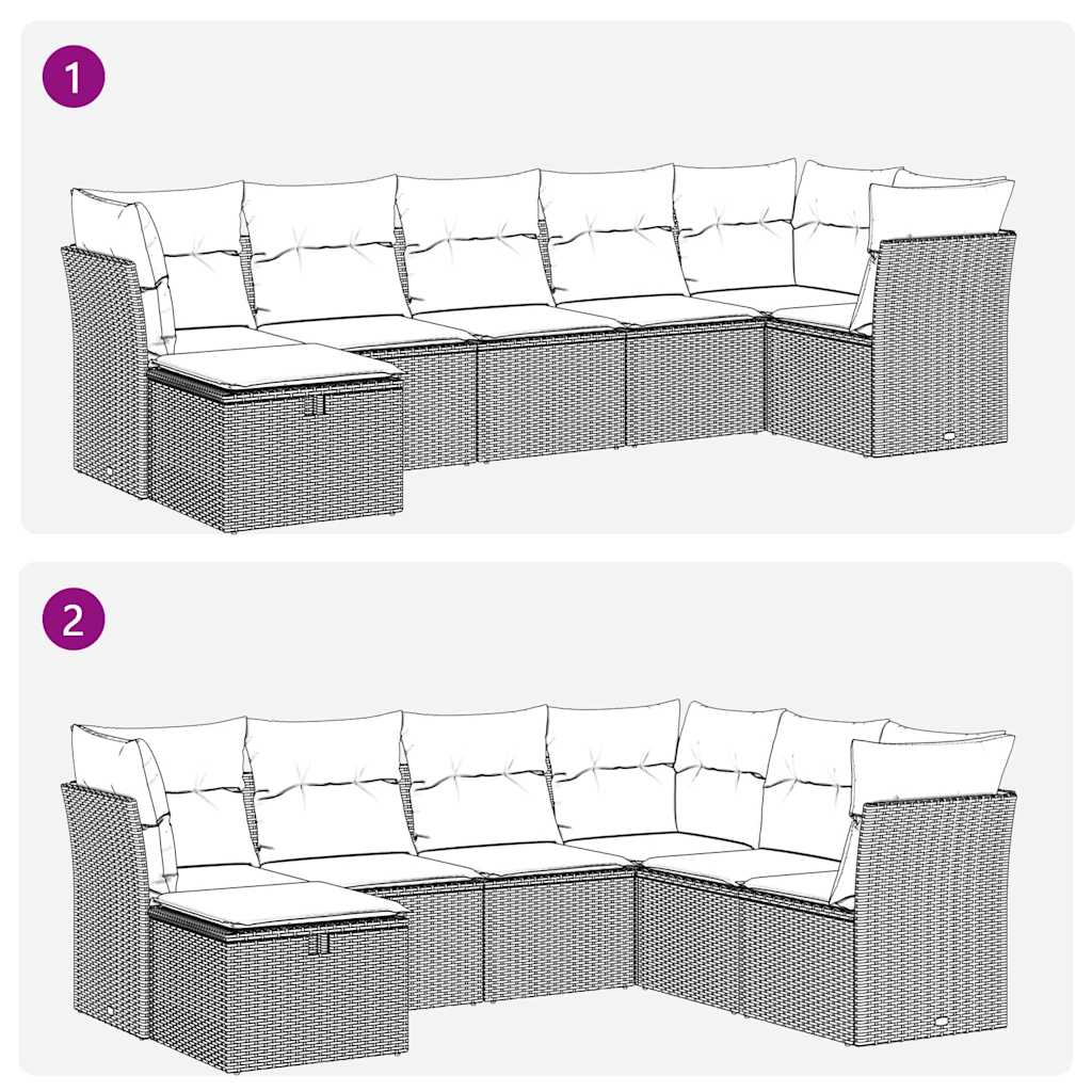 sofasæt til haven 7 dele med hynder polyrattan sort