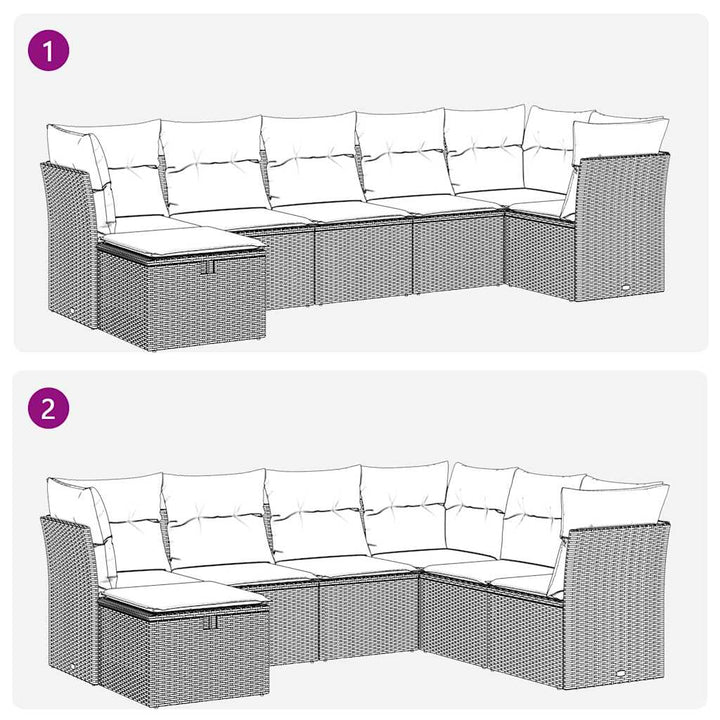 sofasæt til haven 7 dele med hynder polyrattan sort
