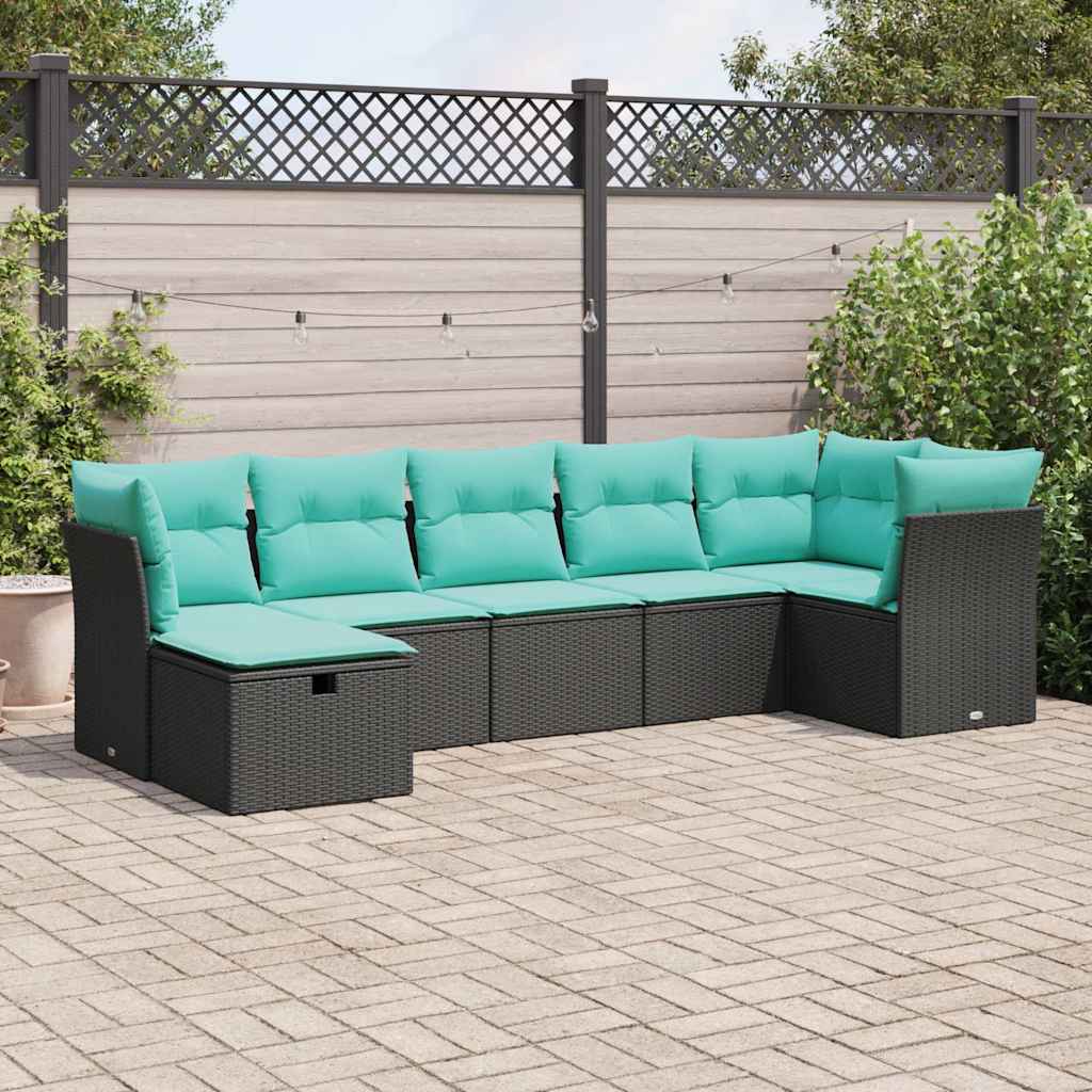 sofasæt til haven 7 dele med hynder polyrattan sort