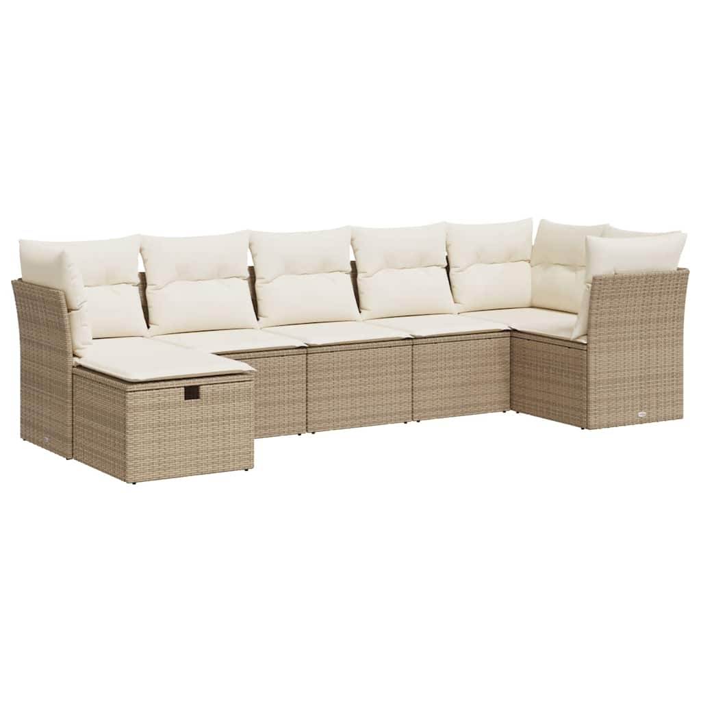 sofasæt til haven 7 dele med hynder polyrattan beige