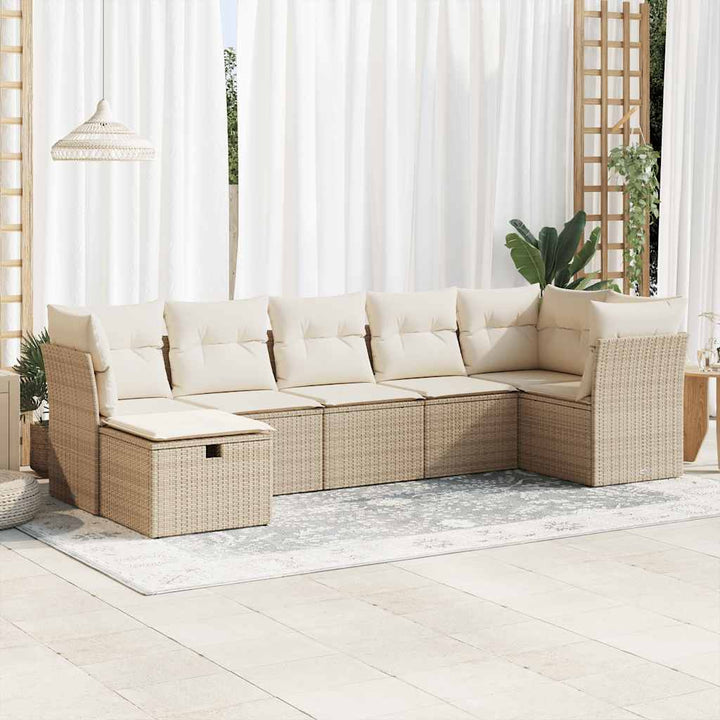 sofasæt til haven 7 dele med hynder polyrattan beige