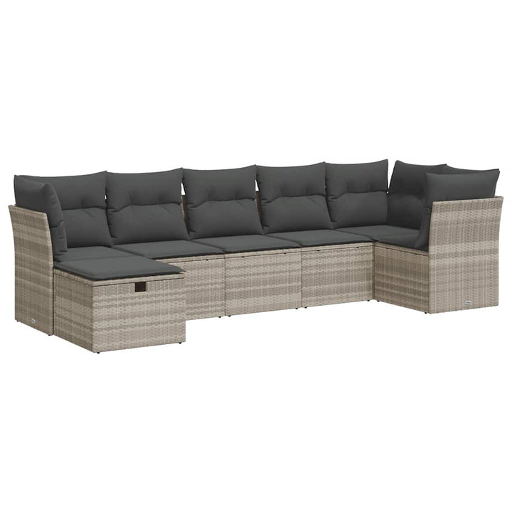 sofasæt til haven 7 dele med hynder polyrattan lysegrå