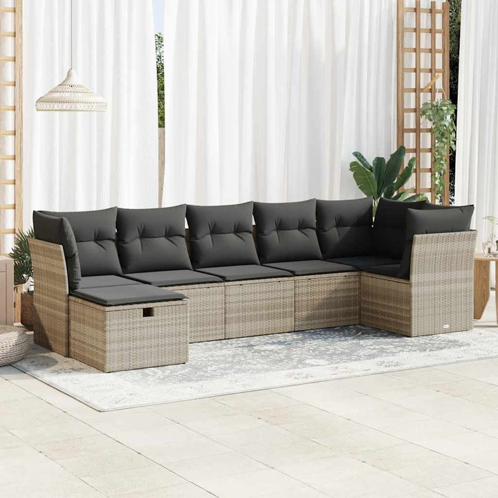 sofasæt til haven 7 dele med hynder polyrattan lysegrå