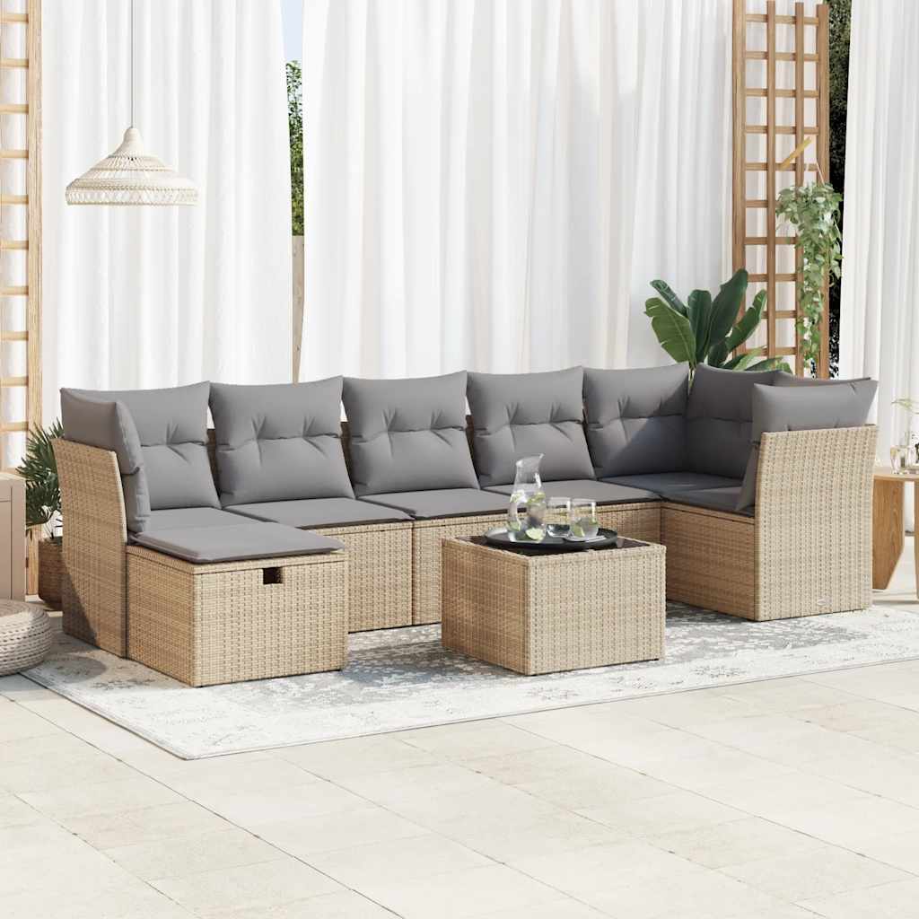 sofasæt til haven 8 dele med hynder polyrattan beige
