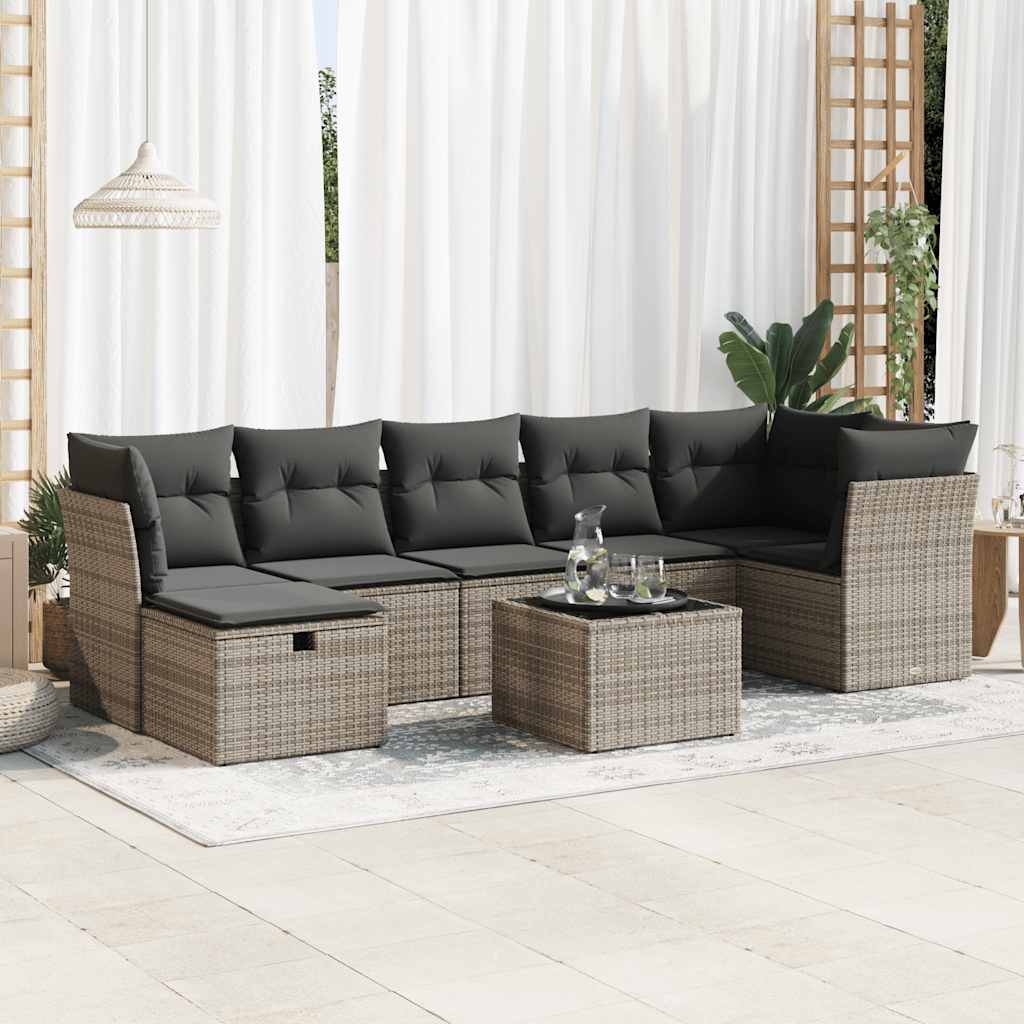 sofasæt til haven 8 dele med hynder polyrattan grå