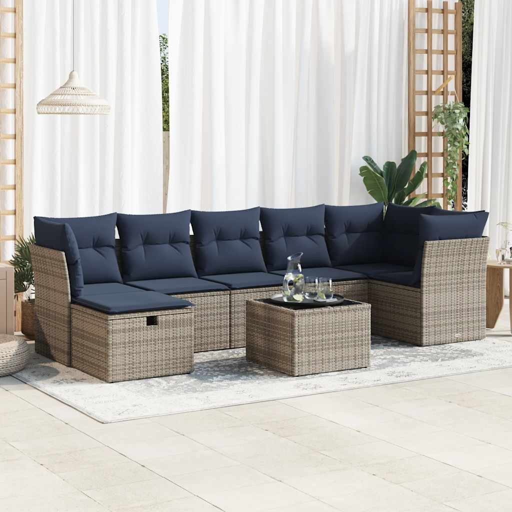 sofasæt til haven 8 dele med hynder polyrattan grå