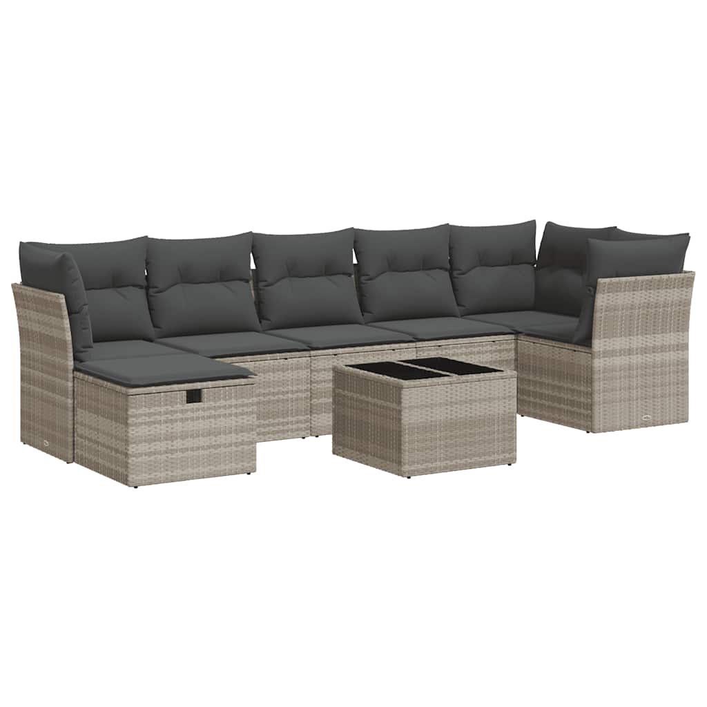 sofasæt til haven 8 dele med hynder polyrattan lysegrå