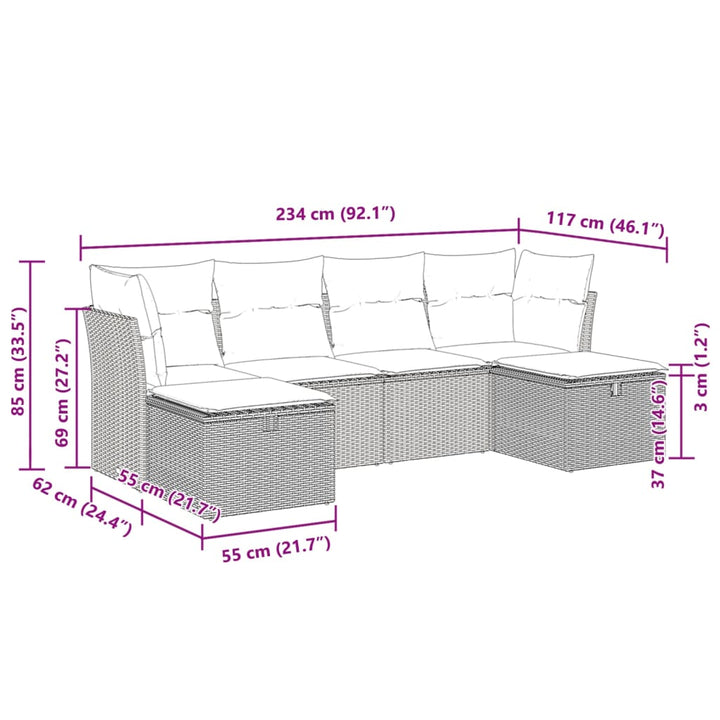 sofasæt til haven 6 dele med hynder polyrattan sort