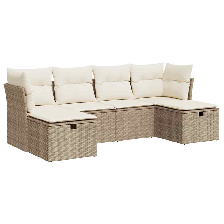 sofasæt til haven 6 dele med hynder polyrattan beige