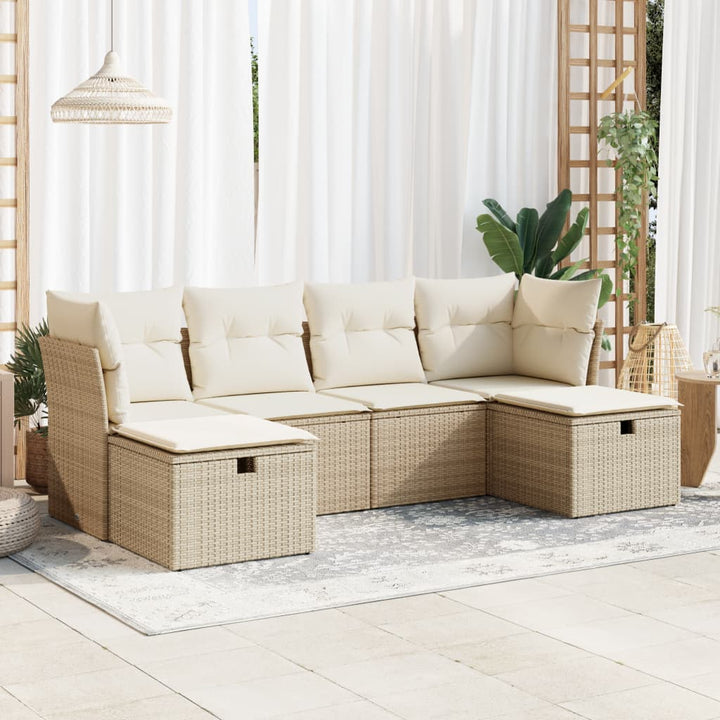 sofasæt til haven 6 dele med hynder polyrattan beige