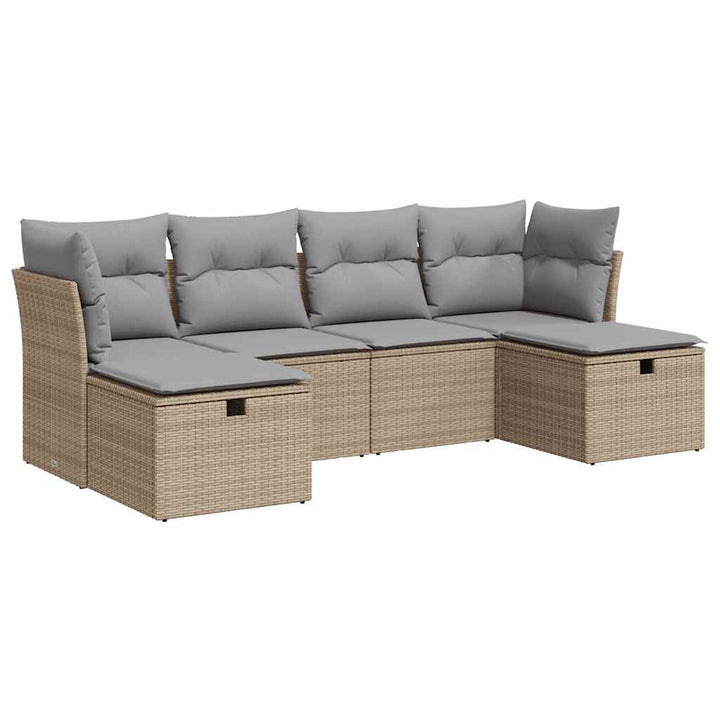 sofasæt til haven 6 dele med hynder polyrattan beige
