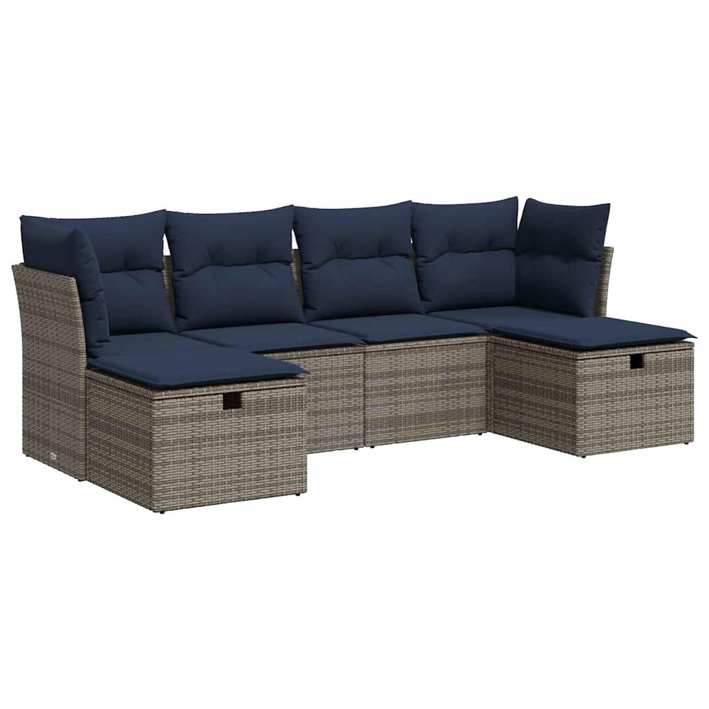 sofasæt til haven 6 dele med hynder polyrattan grå