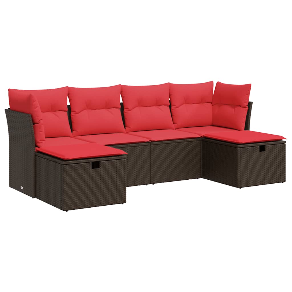 sofasæt til haven 6 dele med hynder polyrattan brun