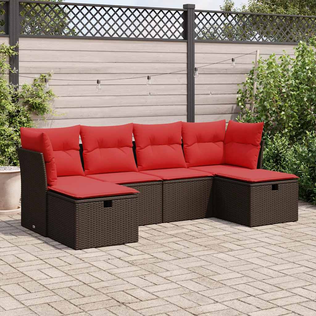 sofasæt til haven 6 dele med hynder polyrattan brun