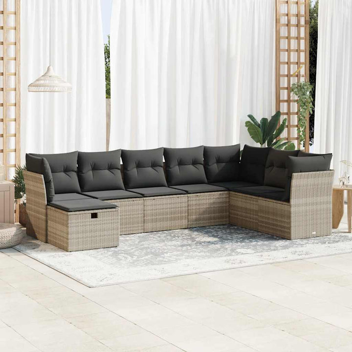 sofasæt til haven 8 dele med hynder polyrattan lysegrå
