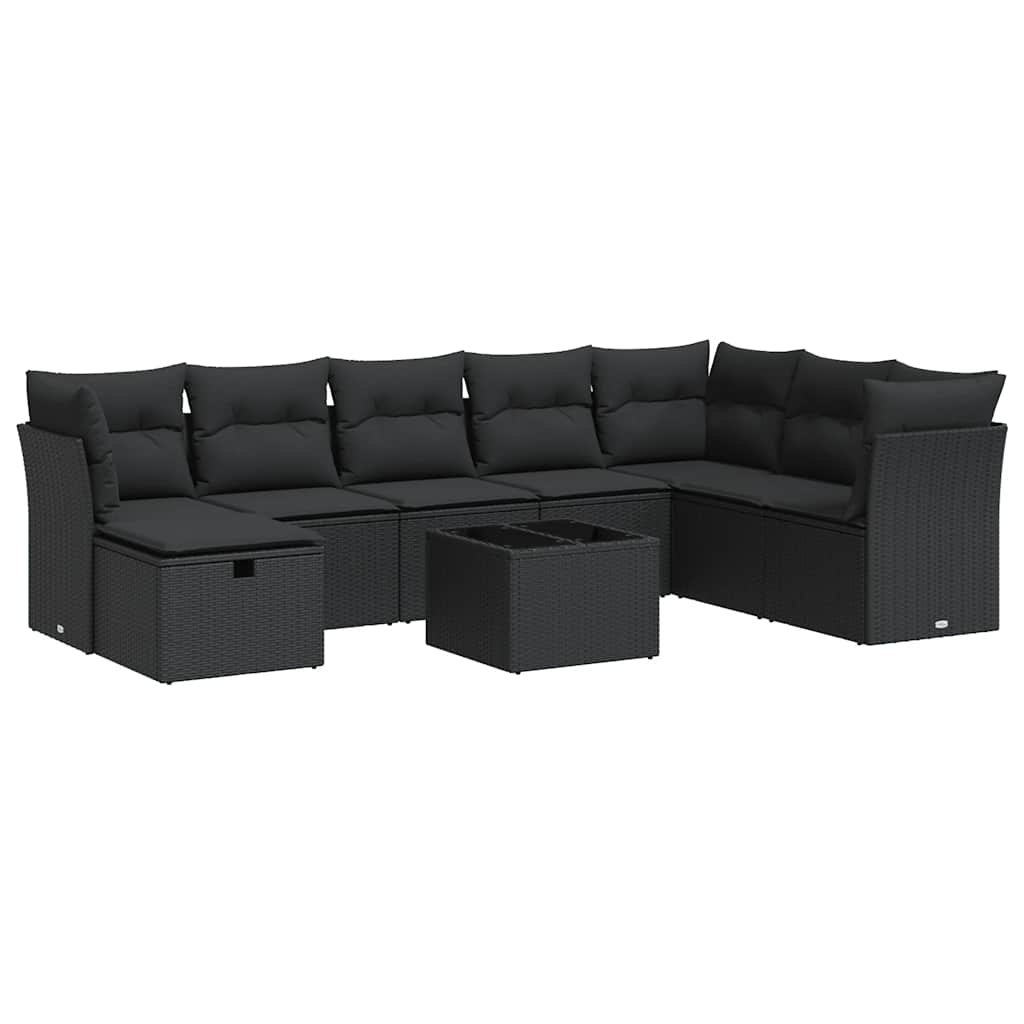 sofasæt til haven 9 dele med hynder polyrattan sort