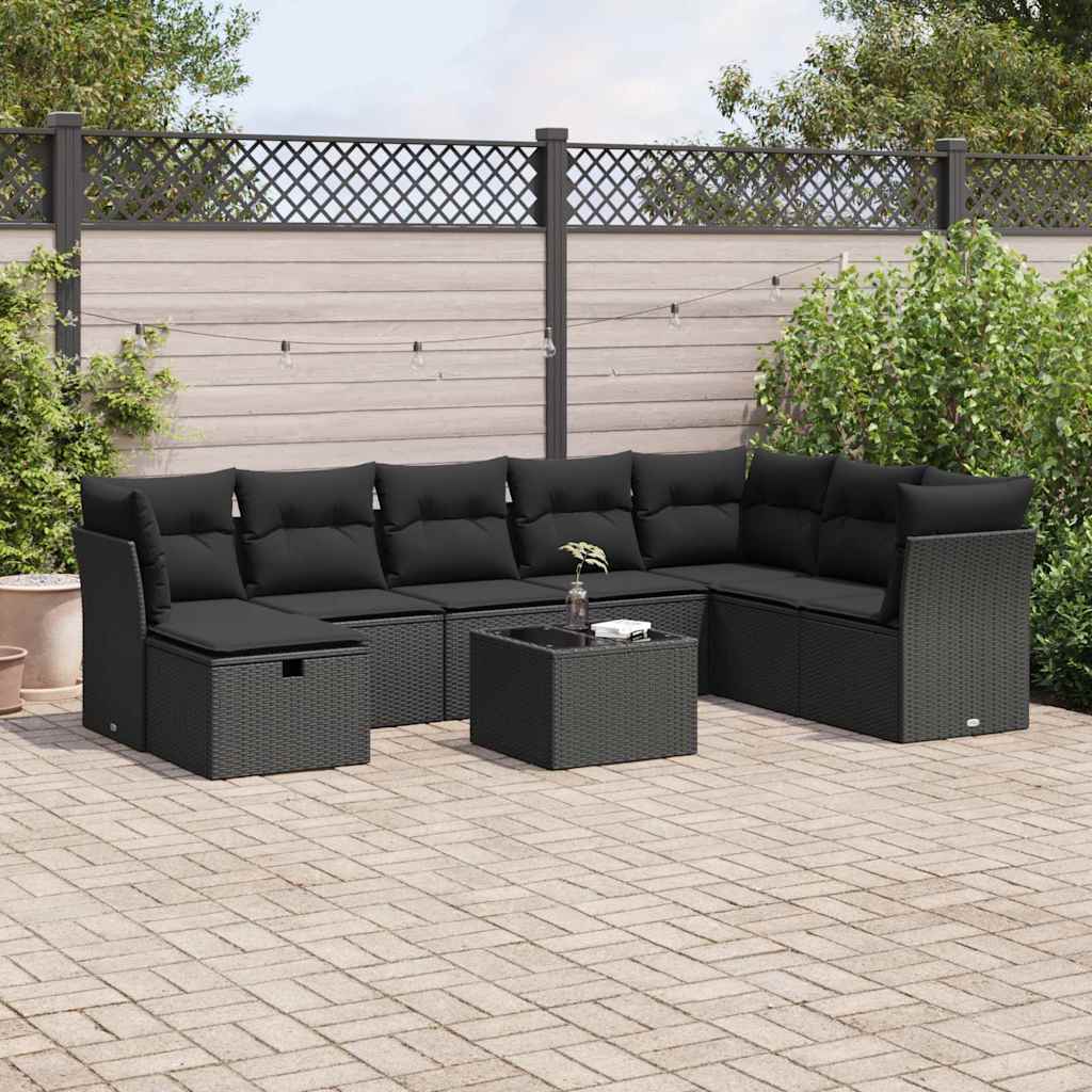 sofasæt til haven 9 dele med hynder polyrattan sort