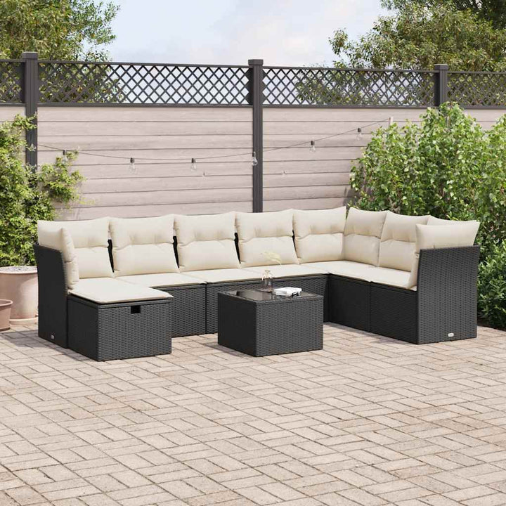 sofasæt til haven 9 dele med hynder polyrattan sort