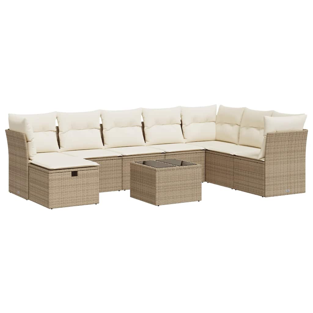 sofasæt til haven 9 dele med hynder polyrattan beige