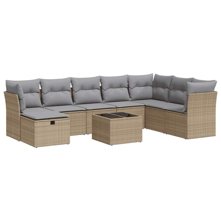 sofasæt til haven 9 dele med hynder polyrattan beige