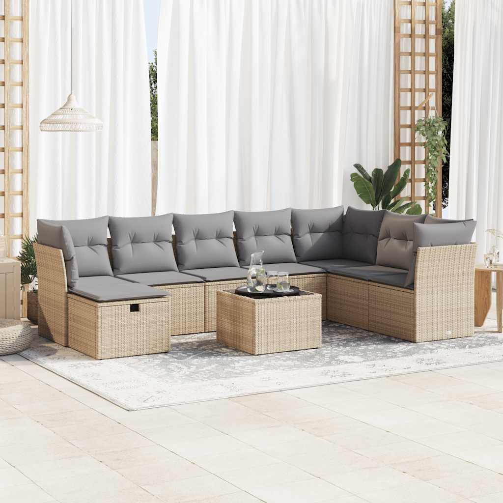 sofasæt til haven 9 dele med hynder polyrattan beige