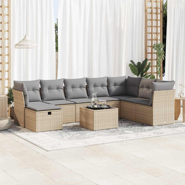 sofasæt til haven 9 dele med hynder polyrattan beige