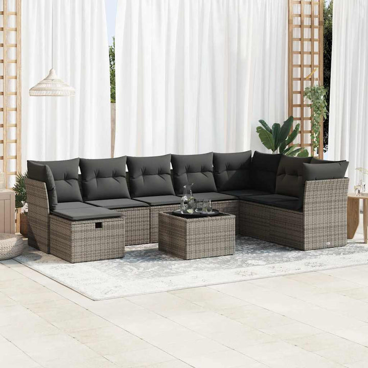 sofasæt til haven 9 dele med hynder polyrattan grå