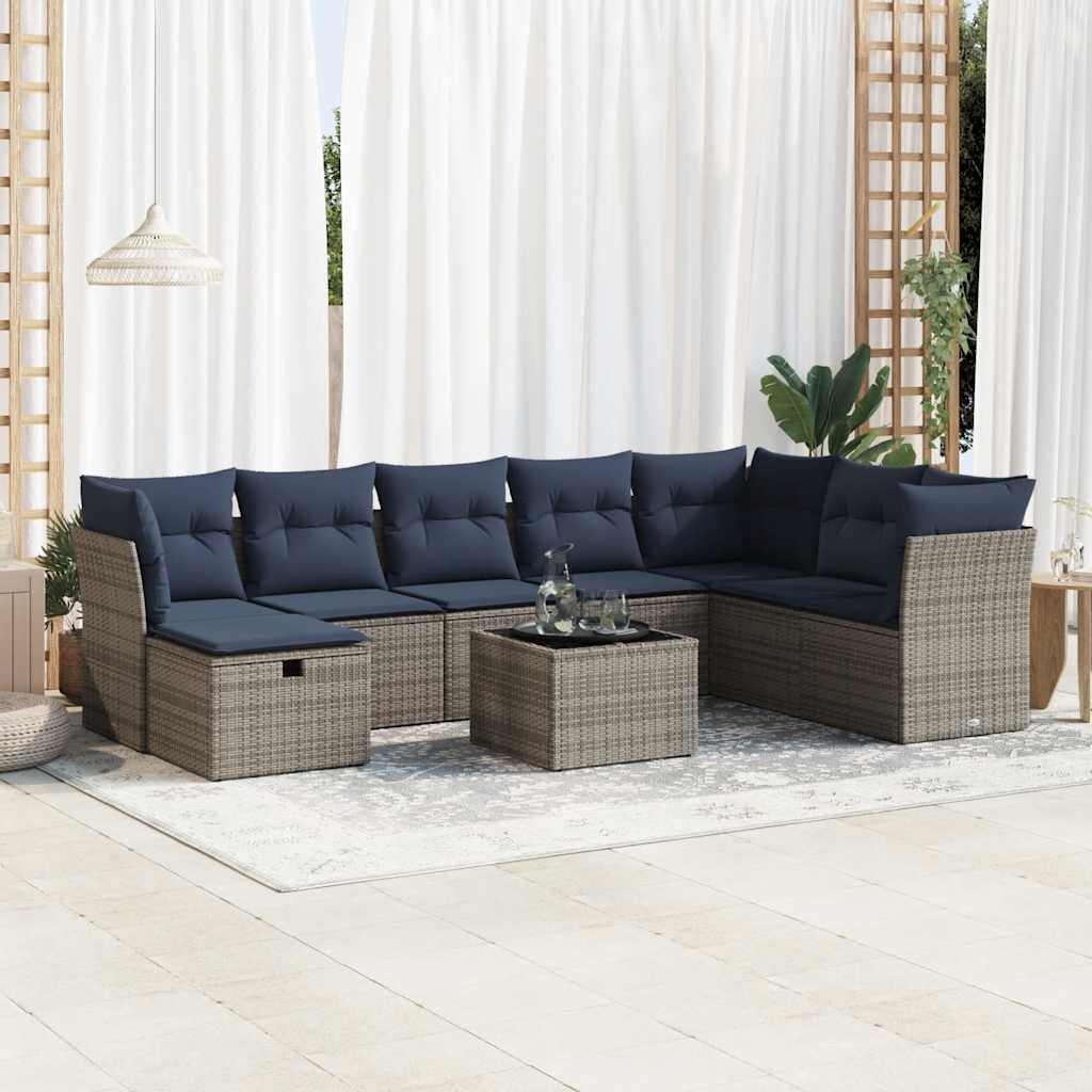 sofasæt til haven 9 dele med hynder polyrattan grå