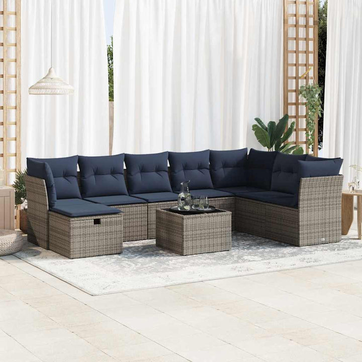 sofasæt til haven 9 dele med hynder polyrattan grå