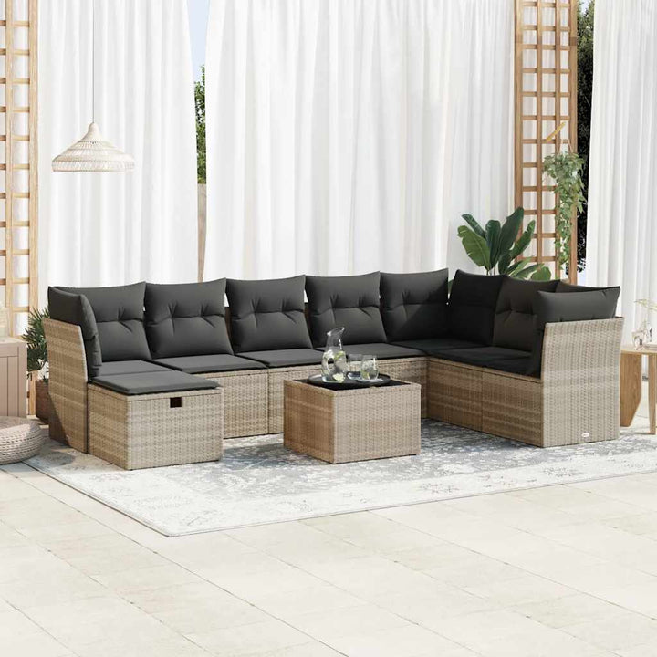 sofasæt til haven 9 dele med hynder polyrattan lysegrå