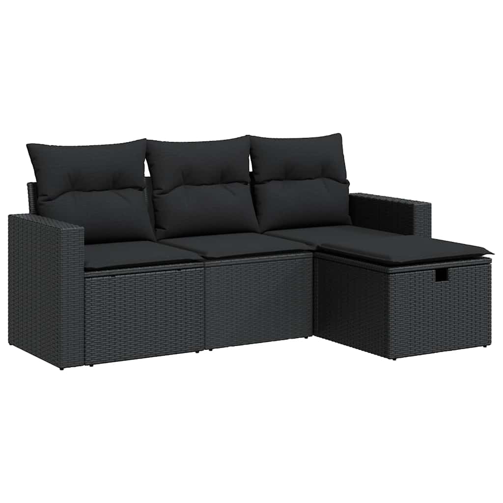 sofasæt til haven 4 dele med hynder polyrattan sort