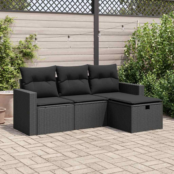 sofasæt til haven 4 dele med hynder polyrattan sort