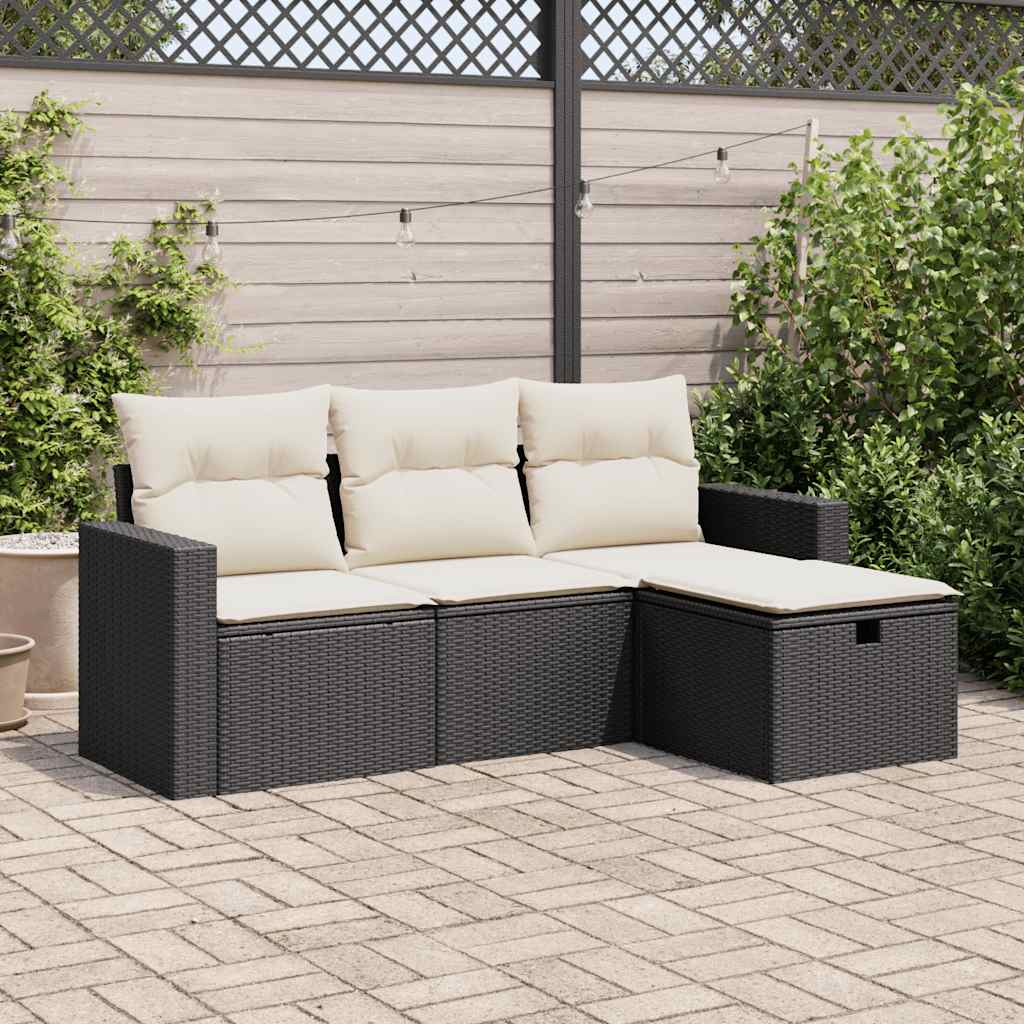 sofasæt til haven 4 dele med hynder polyrattan sort