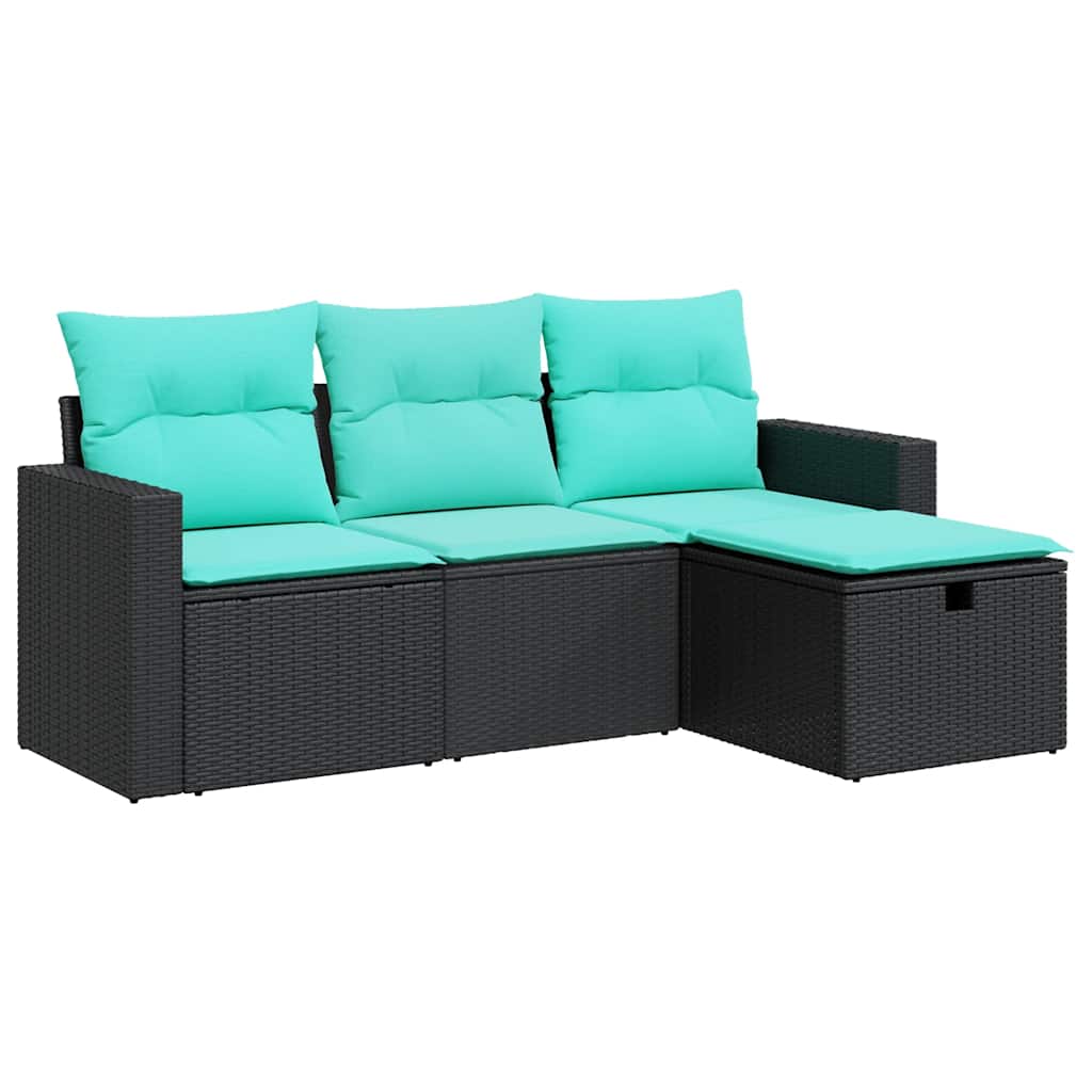 sofasæt til haven 4 dele med hynder polyrattan sort