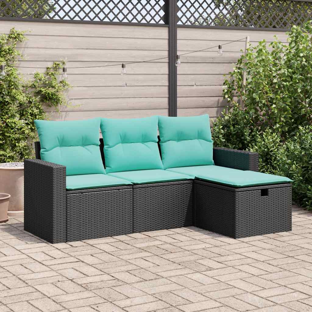 sofasæt til haven 4 dele med hynder polyrattan sort
