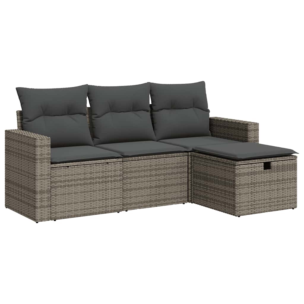sofasæt til haven 4 dele med hynder polyrattan grå
