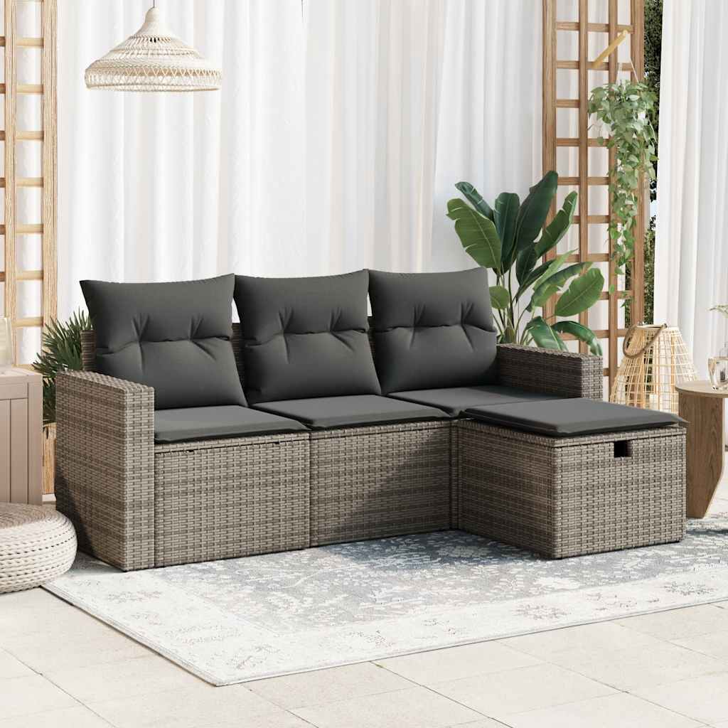 sofasæt til haven 4 dele med hynder polyrattan grå