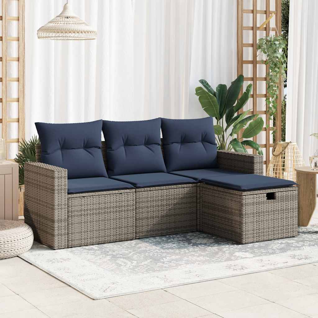 sofasæt til haven 4 dele med hynder polyrattan grå