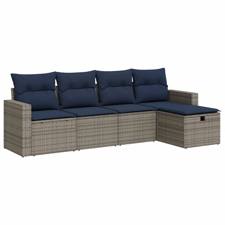 sofasæt 5 dele med hynder polyrattan grå