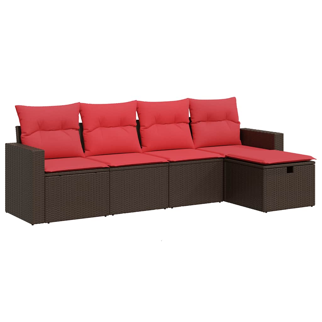 sofasæt til haven 5 dele med hynder polyrattan brun