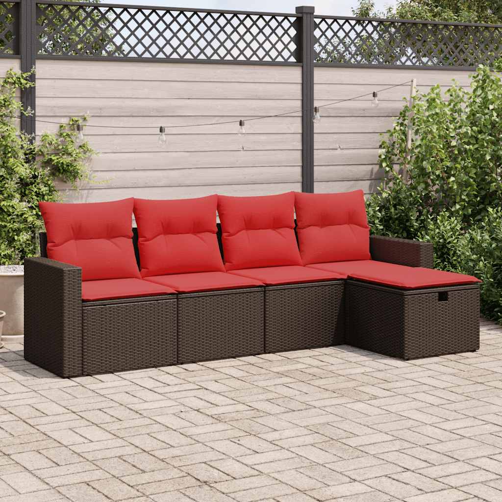 sofasæt til haven 5 dele med hynder polyrattan brun