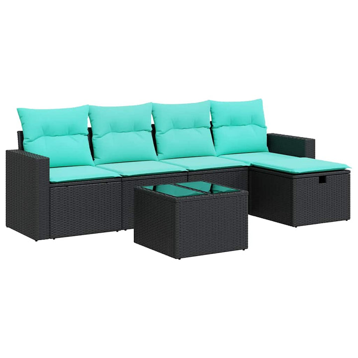 sofasæt til haven 6 dele med hynder polyrattan sort