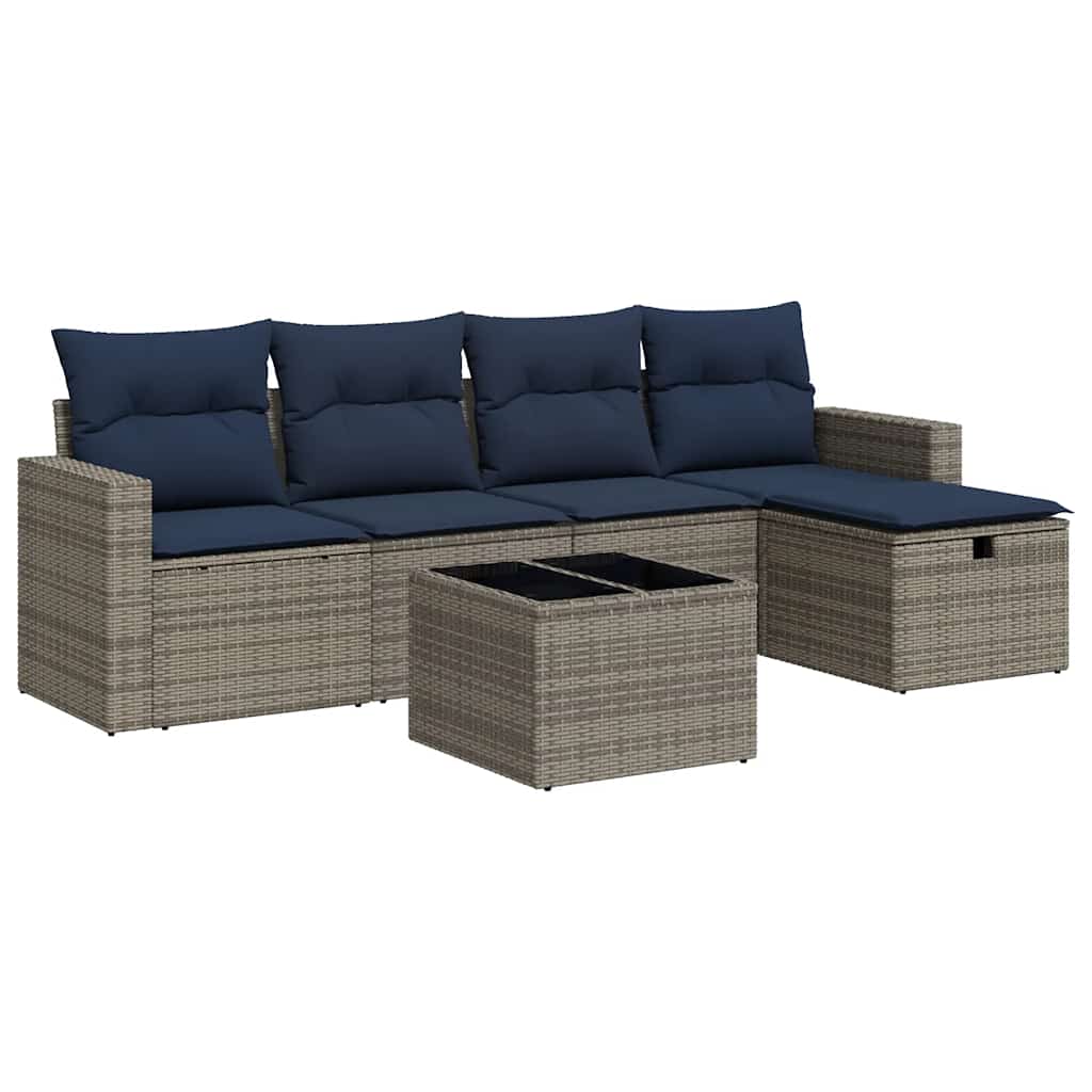 sofasæt til haven 6 dele med hynder polyrattan grå