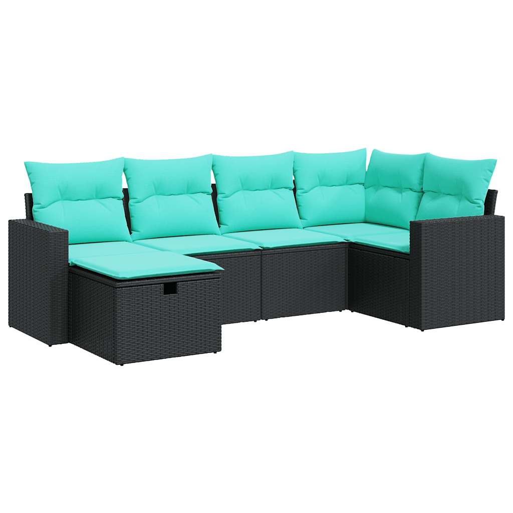 sofasæt til haven 6 dele med hynder polyrattan sort