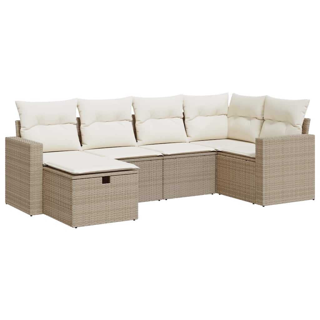 sofasæt til haven 6 dele med hynder polyrattan beige