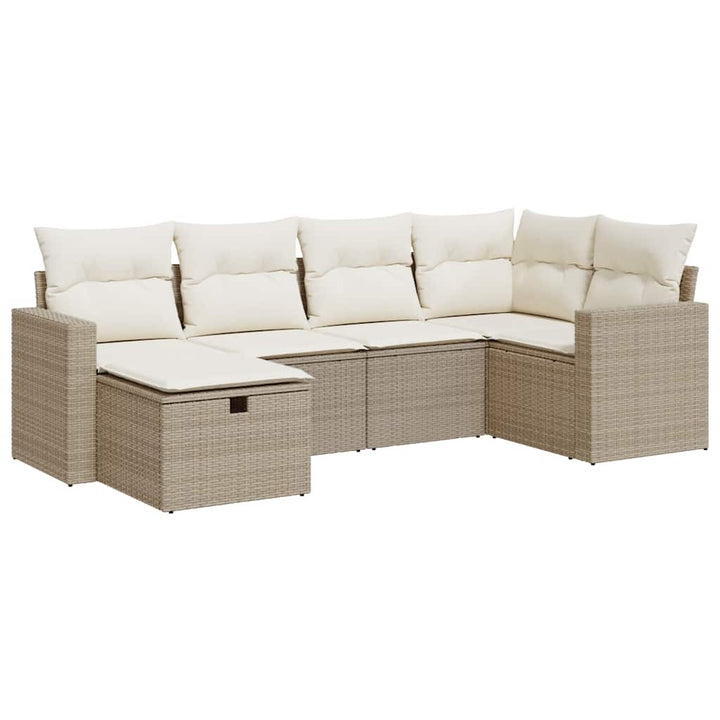 sofasæt til haven 6 dele med hynder polyrattan beige
