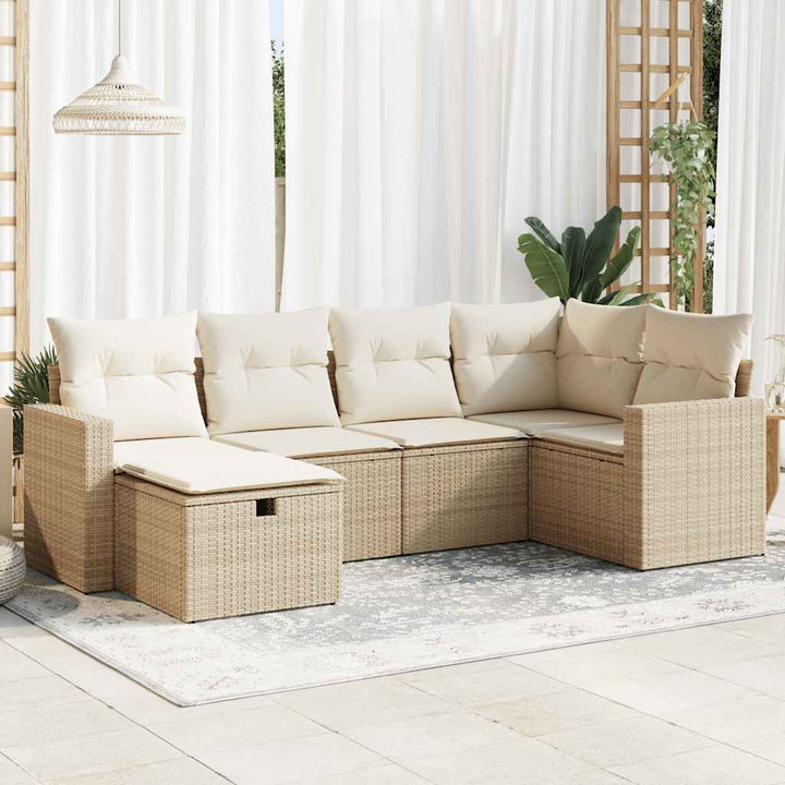 sofasæt til haven 6 dele med hynder polyrattan beige