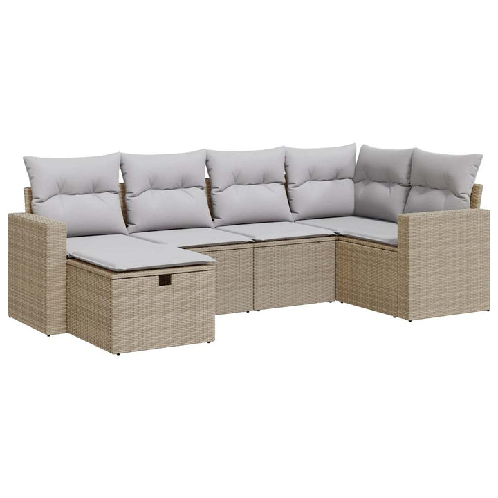 sofasæt til haven 6 dele med hynder polyrattan beige